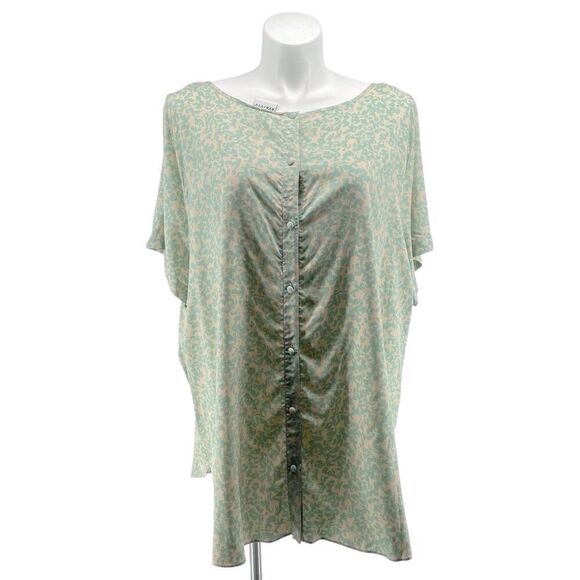 Ava & Viv Green Print Reversible Rayon Top 4X – Short Sleeve, Button Back, NWT - Picture 3 of 17